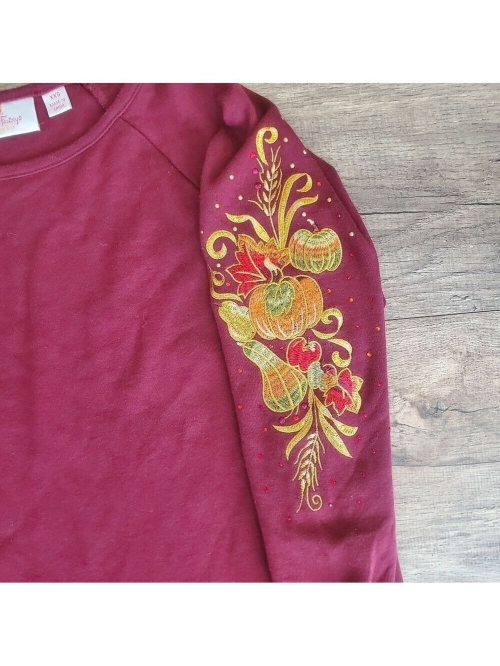 Quaker Factory Embroidered Knit Top Burgundy Red XXS